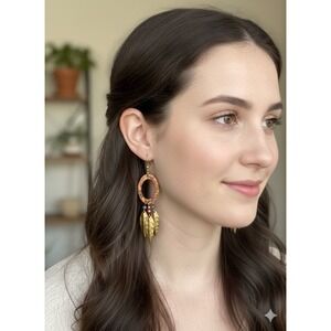 NWT! Silver Forest Handcrafted Leaf Earrings 18K Gold Overlay Surgical Steel